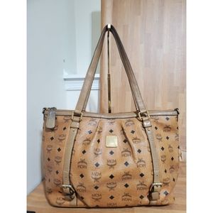 Authentic MCM Cognac Visetos Leather Satchel Bag